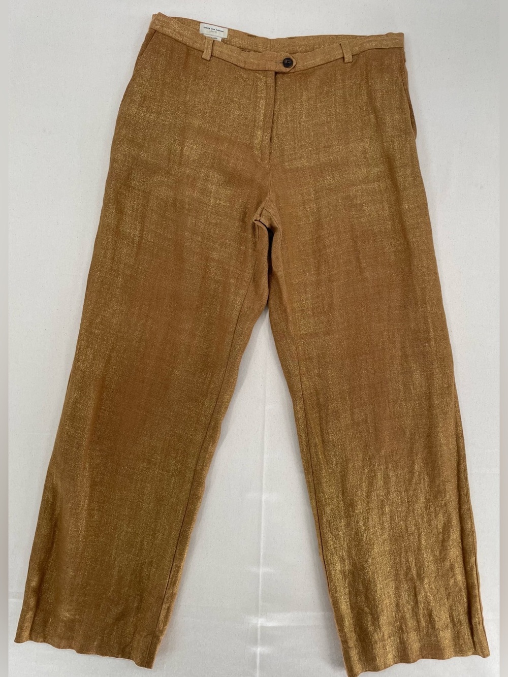 Dries Van Noten Men's Gold-Tan Linen Blend Chinos